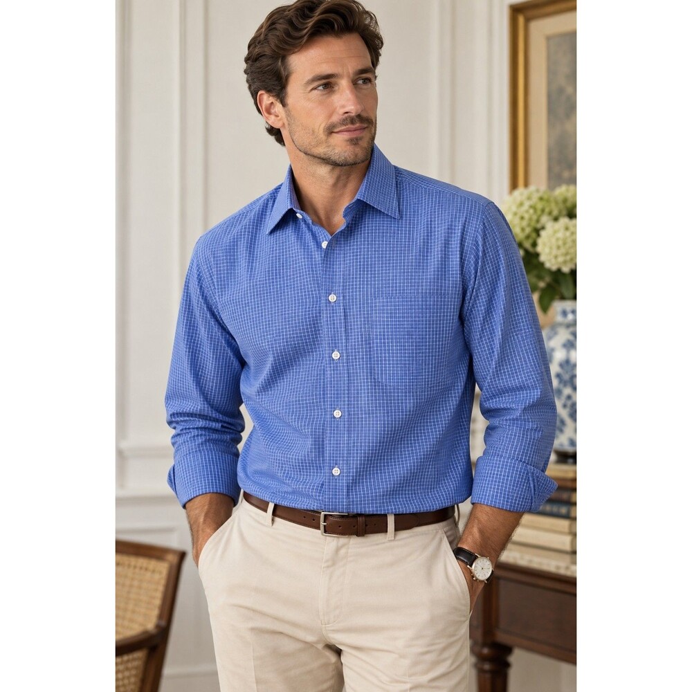 Alain Figaret Paris Men’s Blue Check Dress Shirt Size 41 French Luxury Cotton
